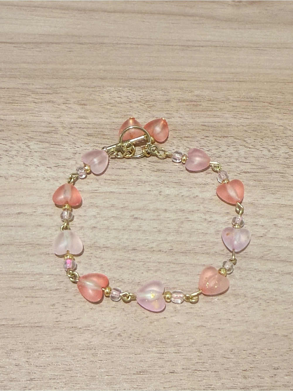Delicate Pink & Peach Heart Bead Bracelet - Women Jewelry